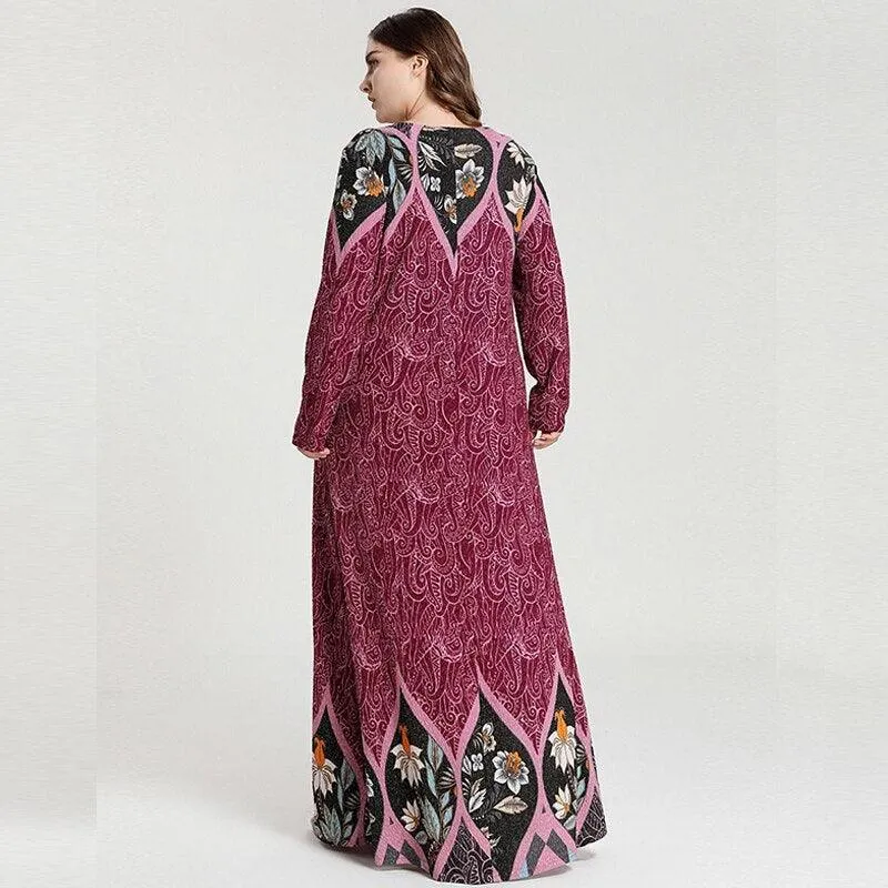 Plus Size Long Sleeve Floral Casual Maxi Dress