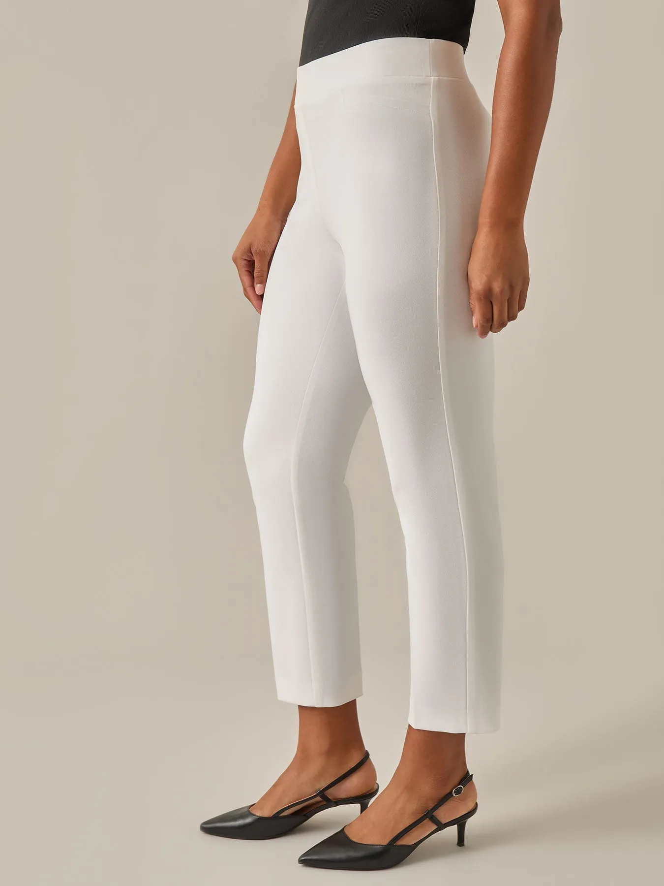 Plus Size Pull-On Straight Leg Ankle Pants, White