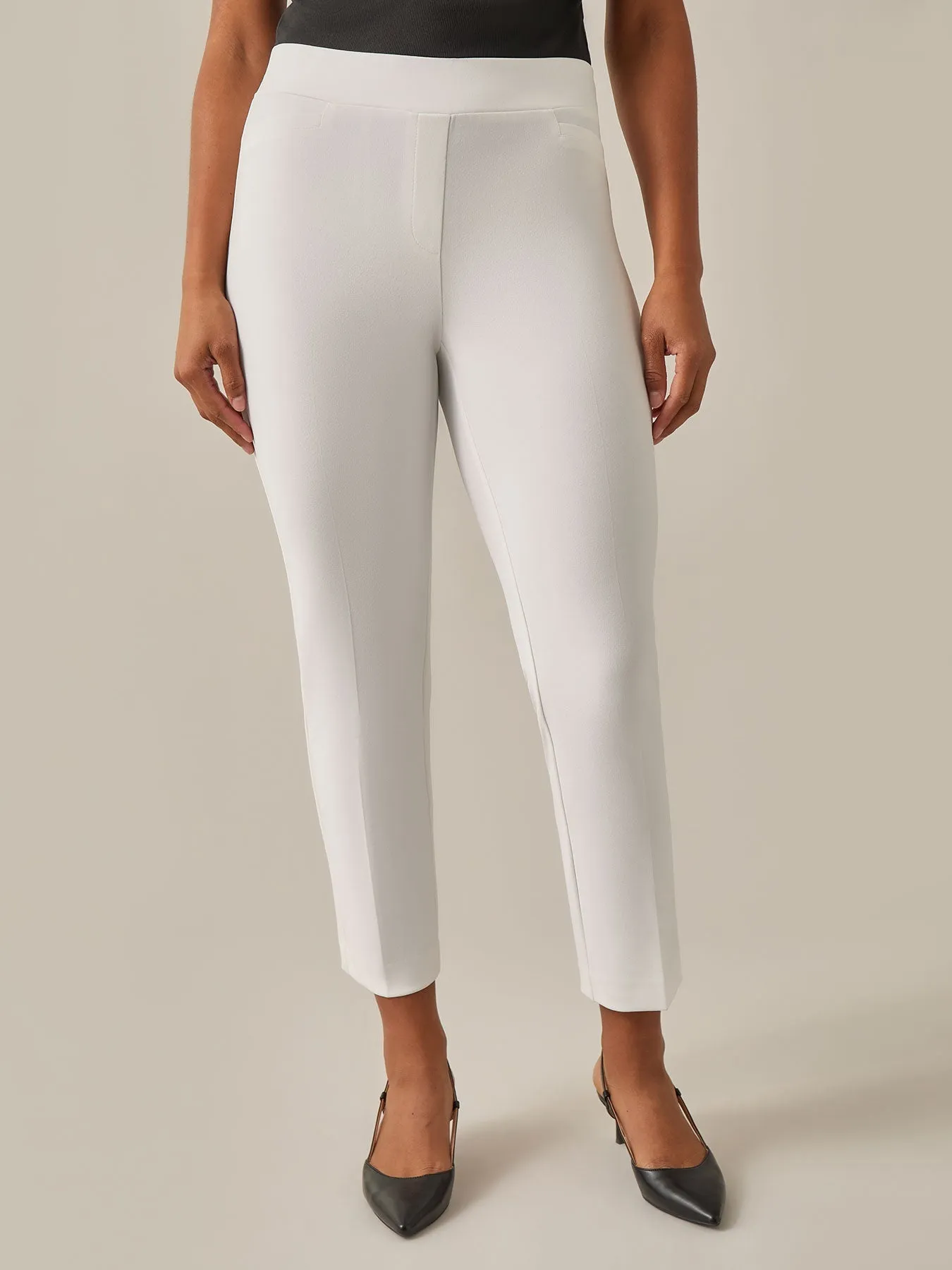 Plus Size Pull-On Straight Leg Ankle Pants, White