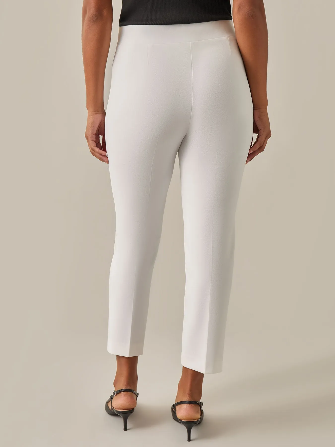 Plus Size Pull-On Straight Leg Ankle Pants, White