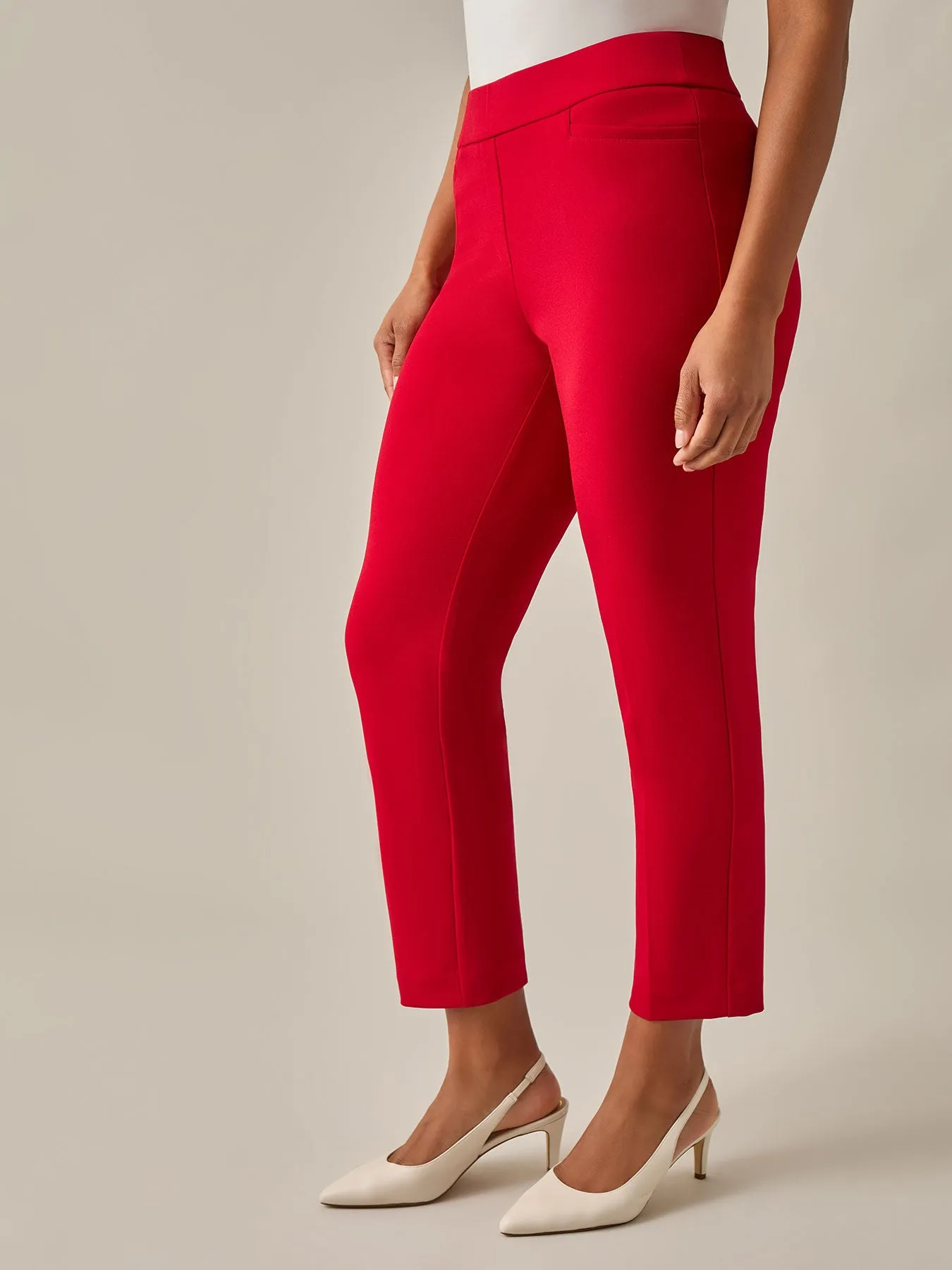 Pull-On Straight Leg Ankle Pants, Crimson