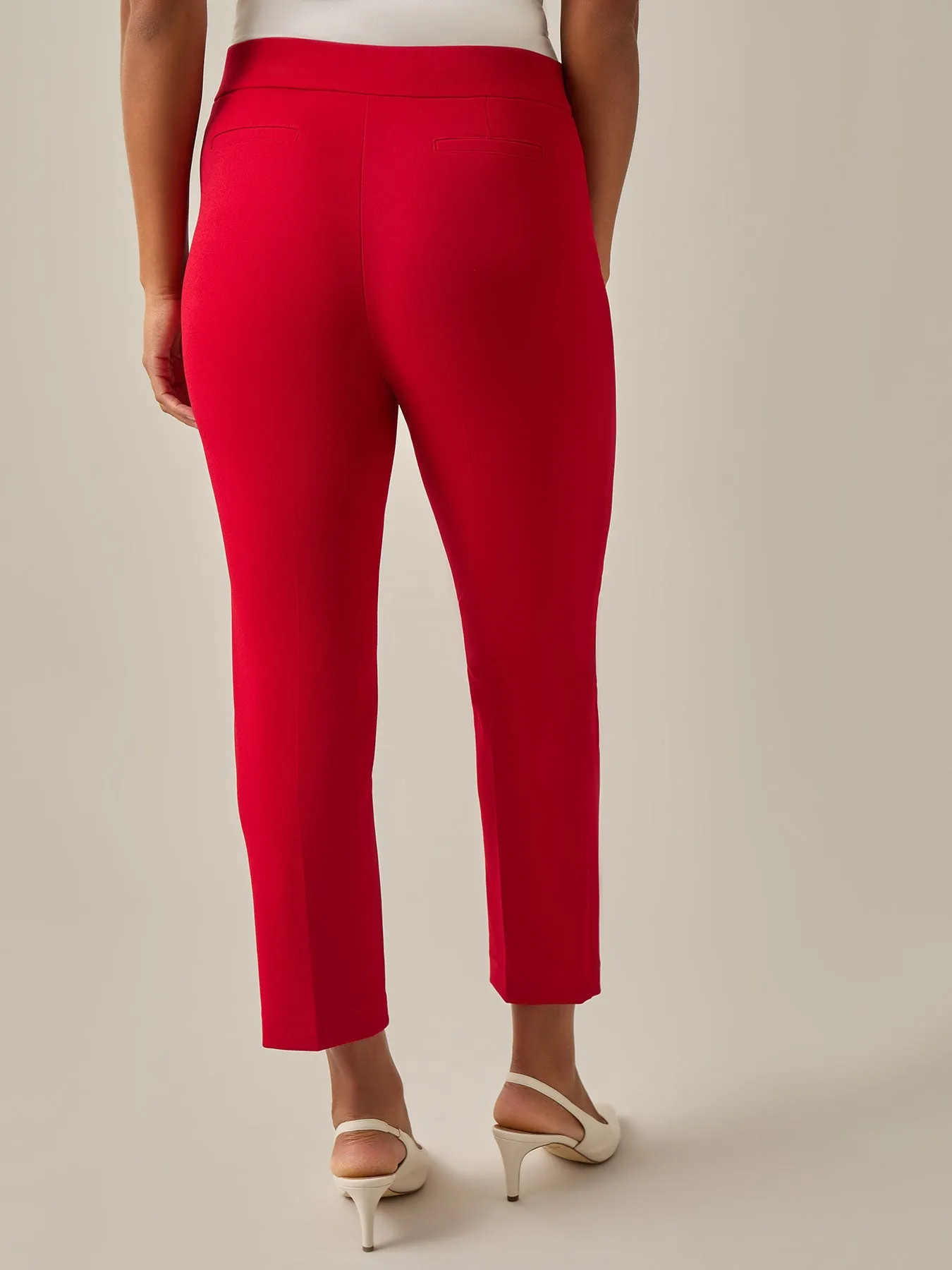 Pull-On Straight Leg Ankle Pants, Crimson