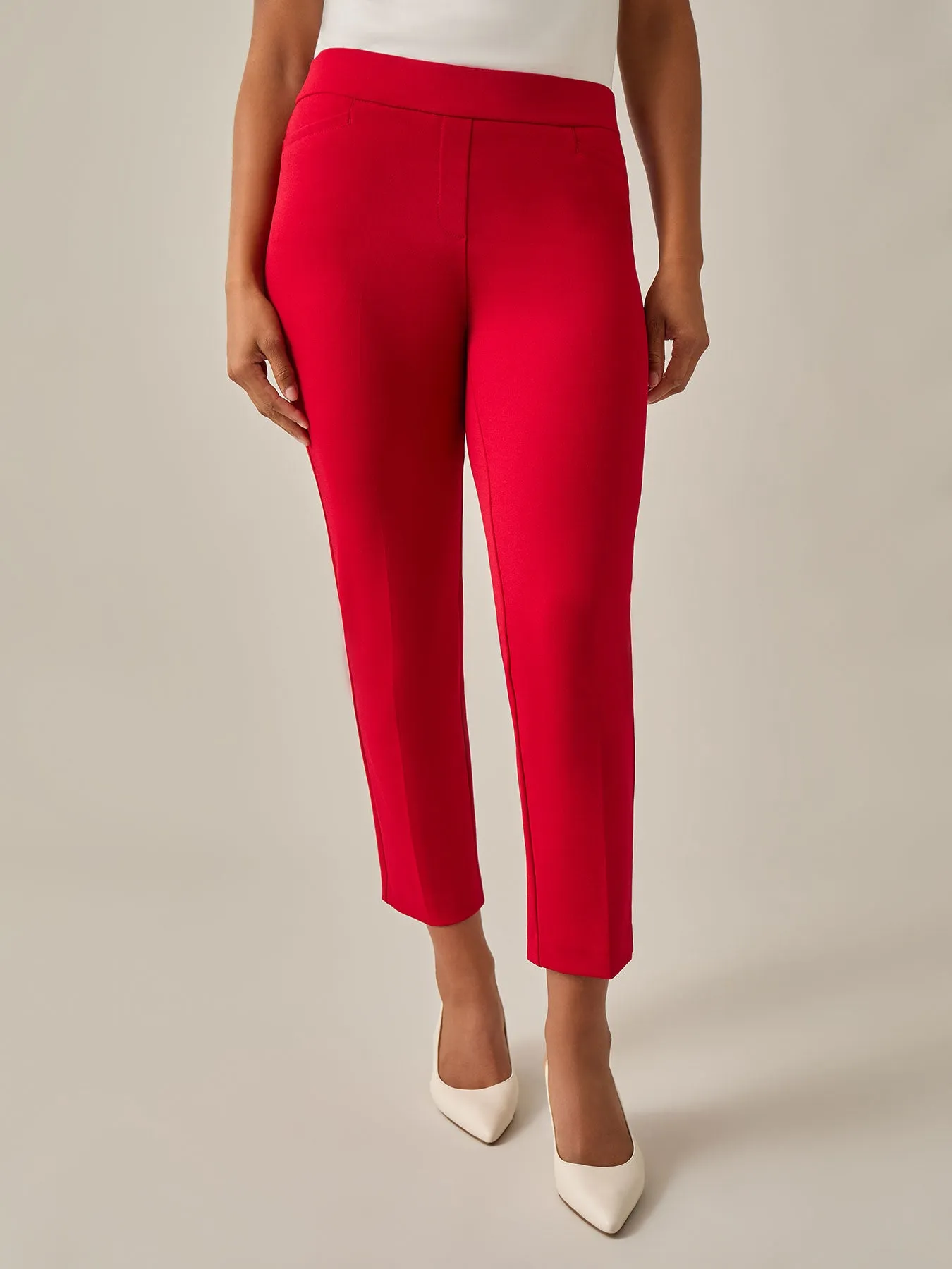 Pull-On Straight Leg Ankle Pants, Crimson