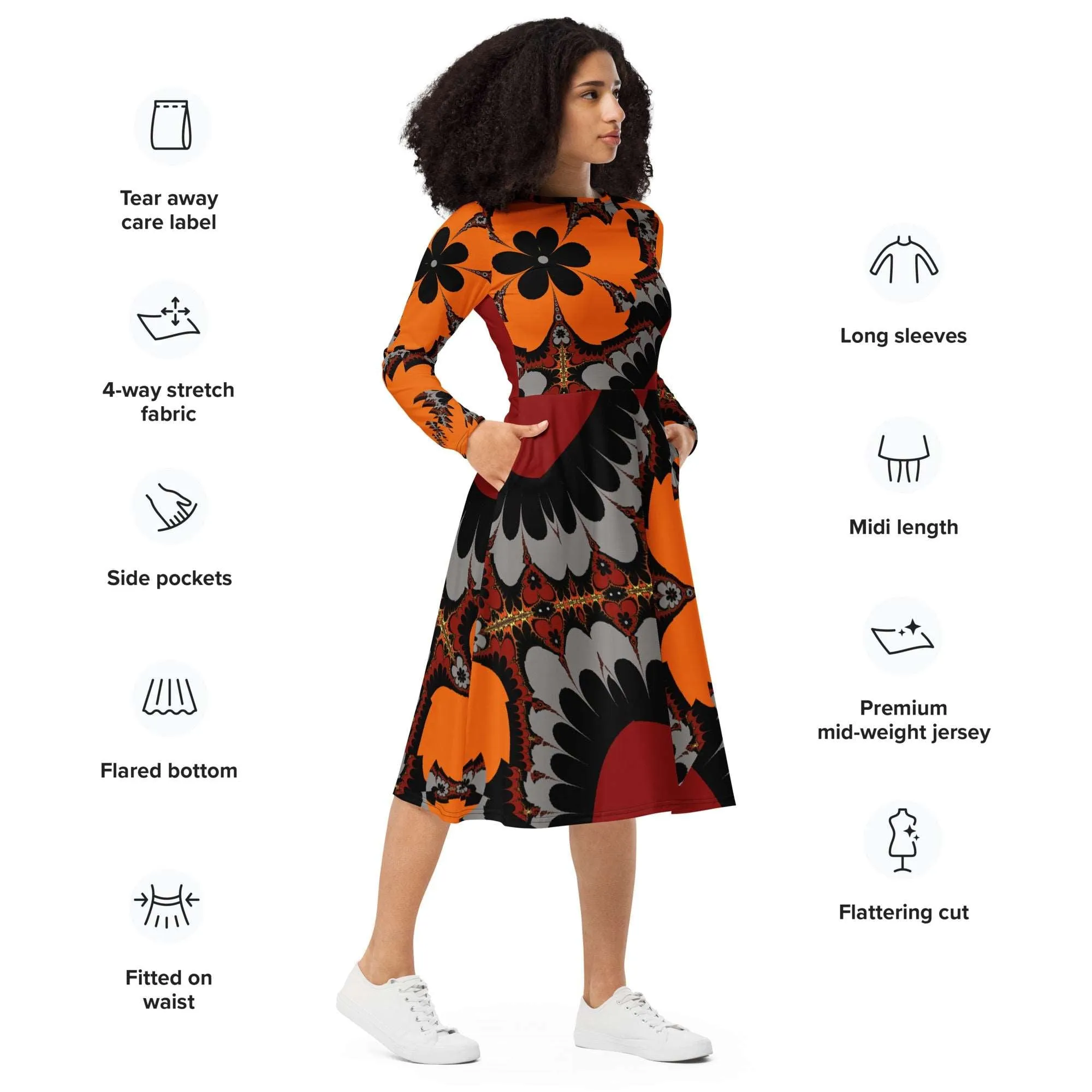 "Buccaneers Fans " Collection - Designer Long Sleeve Midi Dress