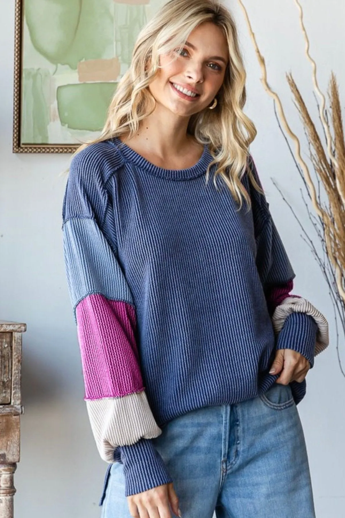 Ribbed Colorblock Sleeve Tops - 2 Colors!