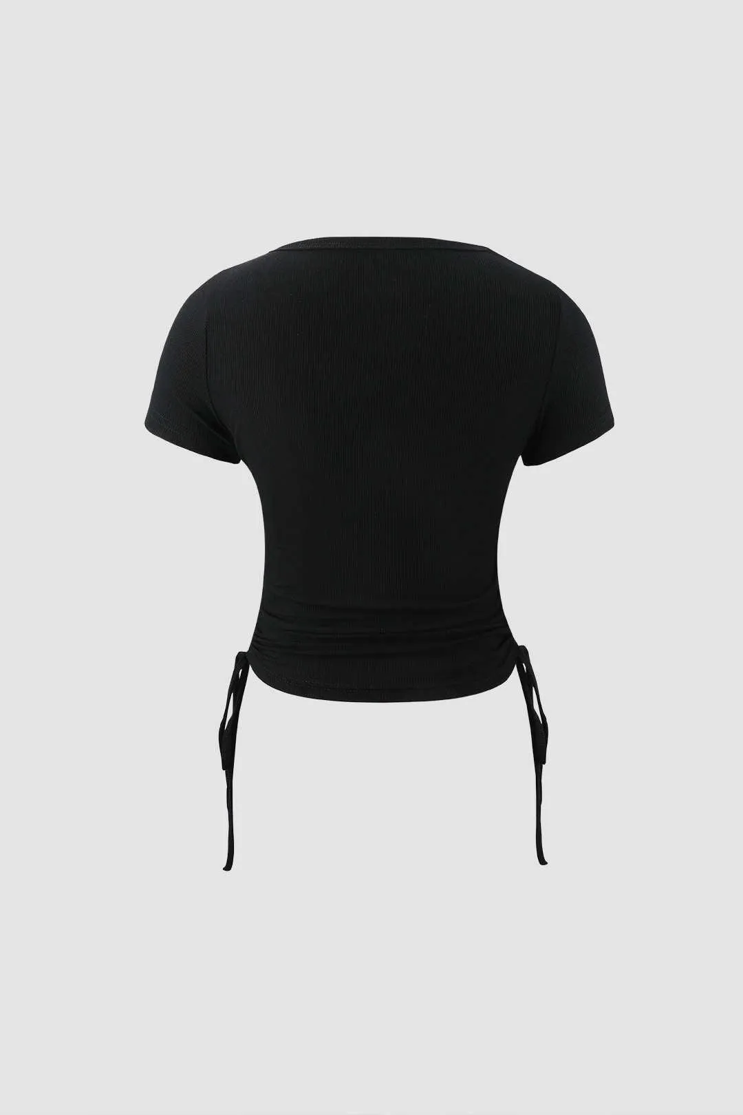 Ribbed Side Drawstring Crop T-Shirt