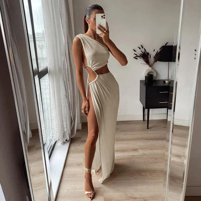 Sleeveless Backless Cutout Split Gown Maxi Dress