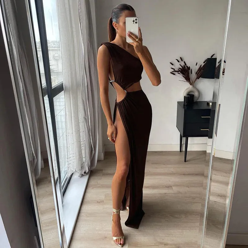 Sleeveless Backless Cutout Split Gown Maxi Dress