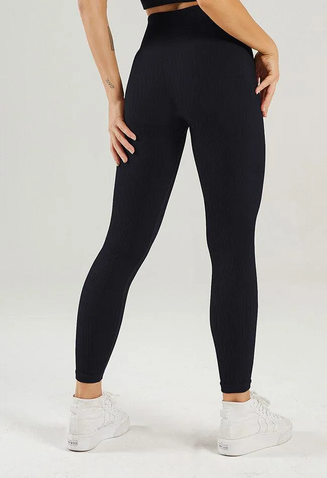 Solid Ribbed High Waist Seamless Legging - Century