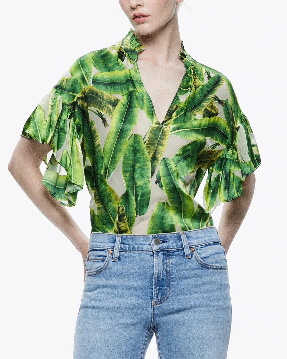 Sun Palm Julius Modern Flutter Sleeve Top