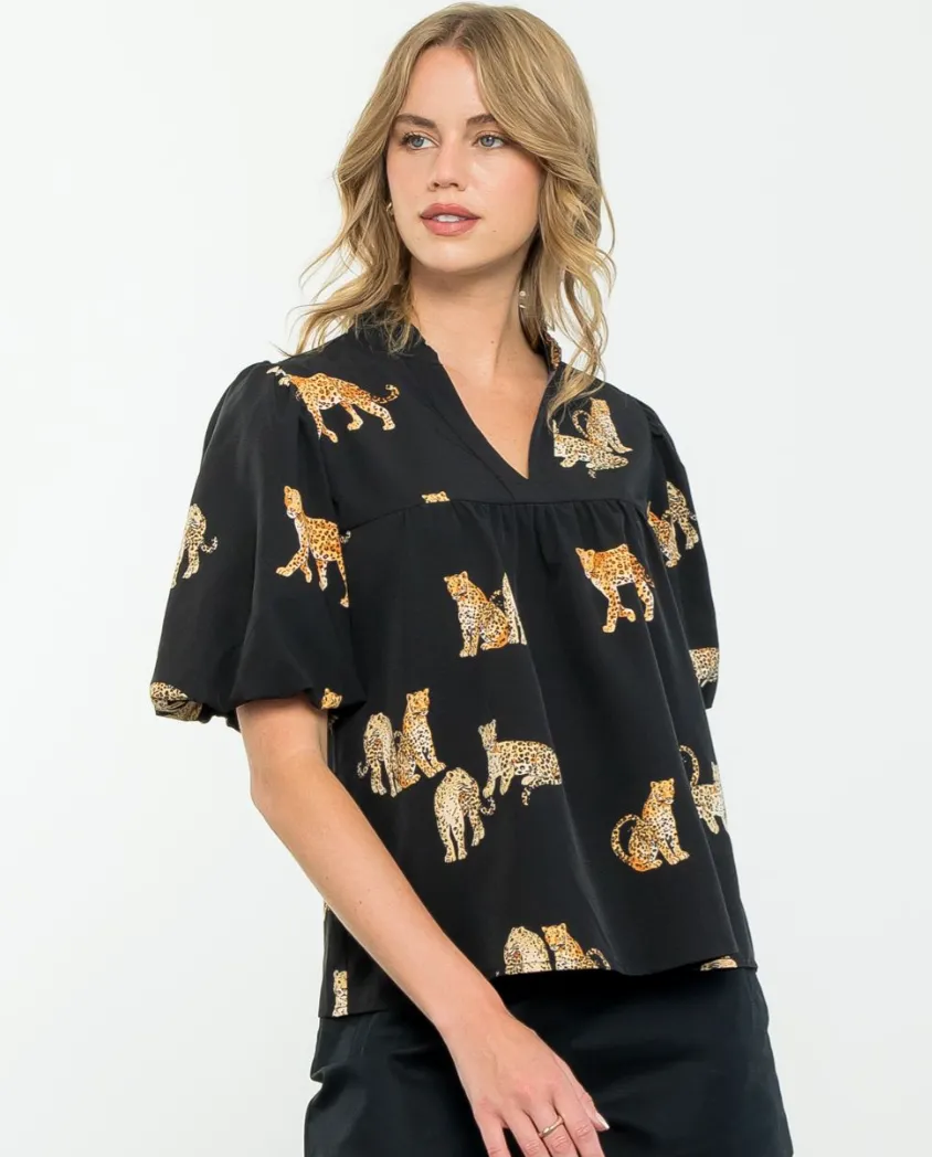 THML Puff Sleeve Cheetah Top