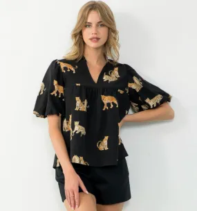 THML Puff Sleeve Cheetah Top