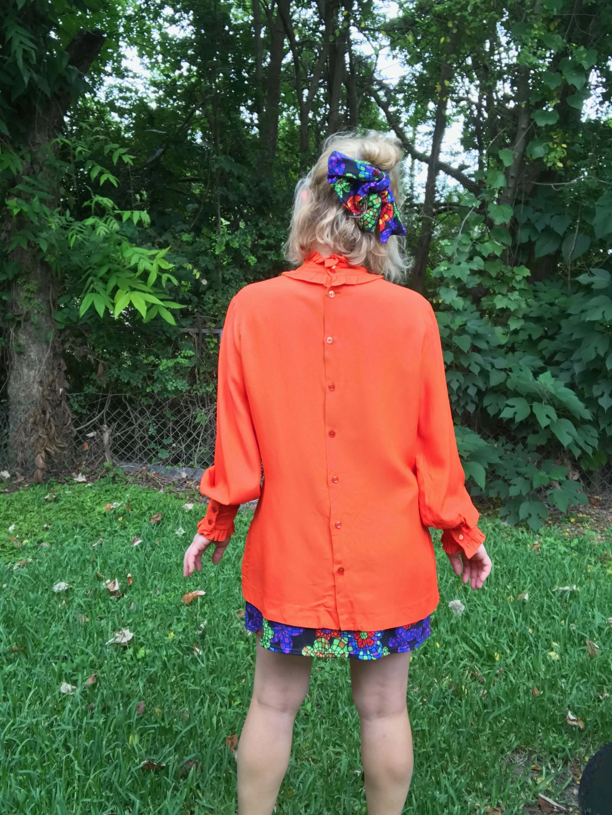 Vintage 60s 70s | Groovy Hippie Boho Mod Retro Orange Edwardian Blouse Top | XL