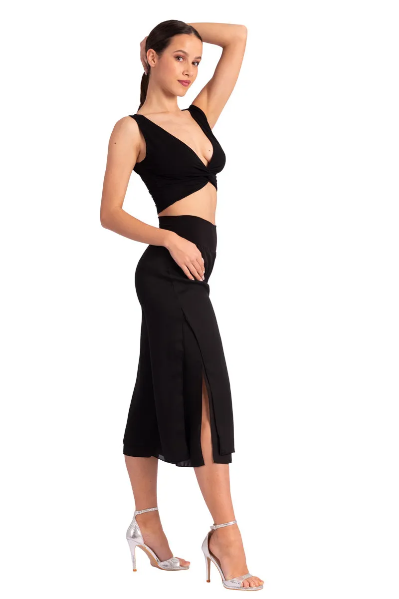 Viscose Twist Knot V-neck Crop Top