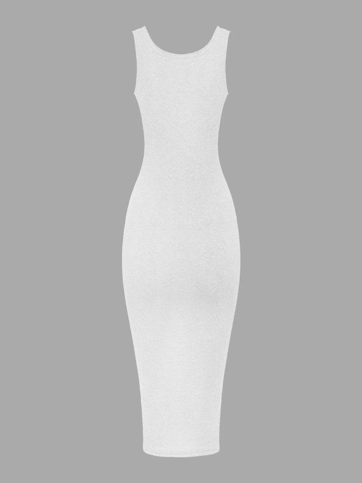 Wholesale Round Neck Plain Backless Sleeveless White Midi Dress