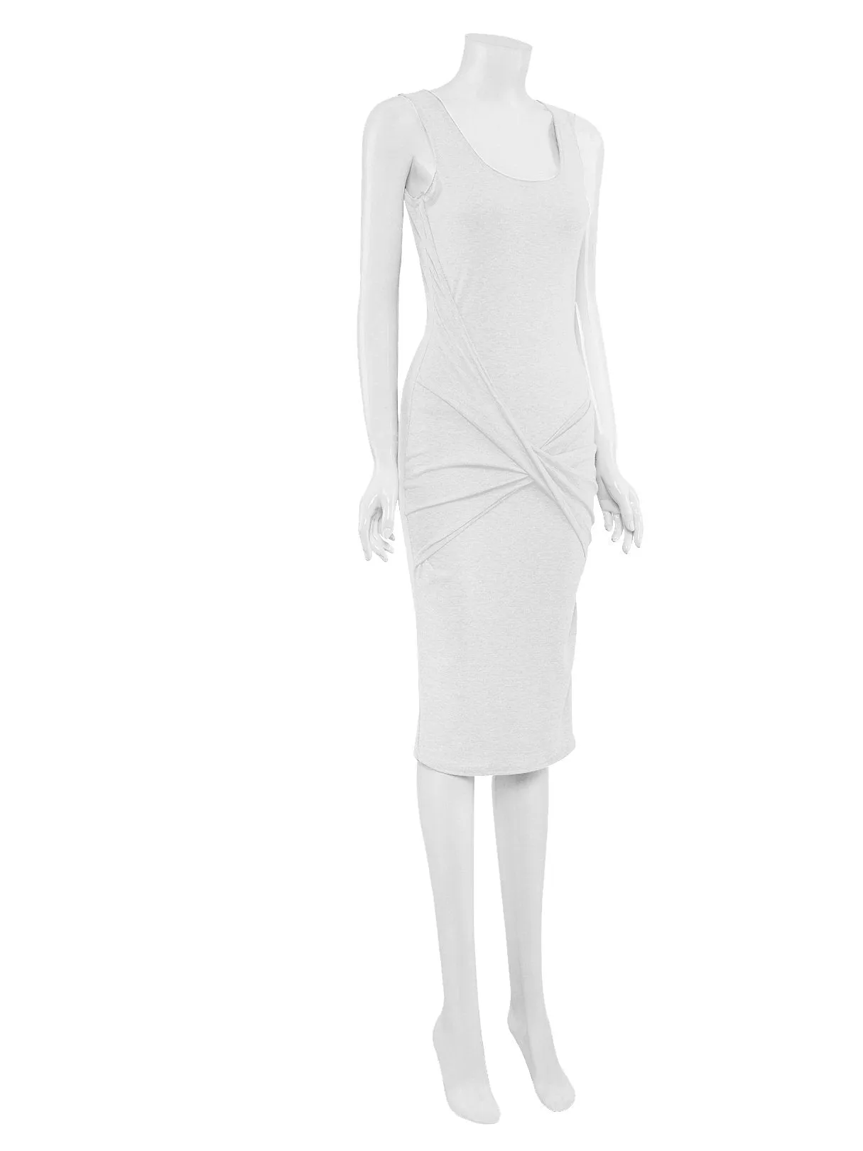 Wholesale Round Neck Plain Backless Sleeveless White Midi Dress