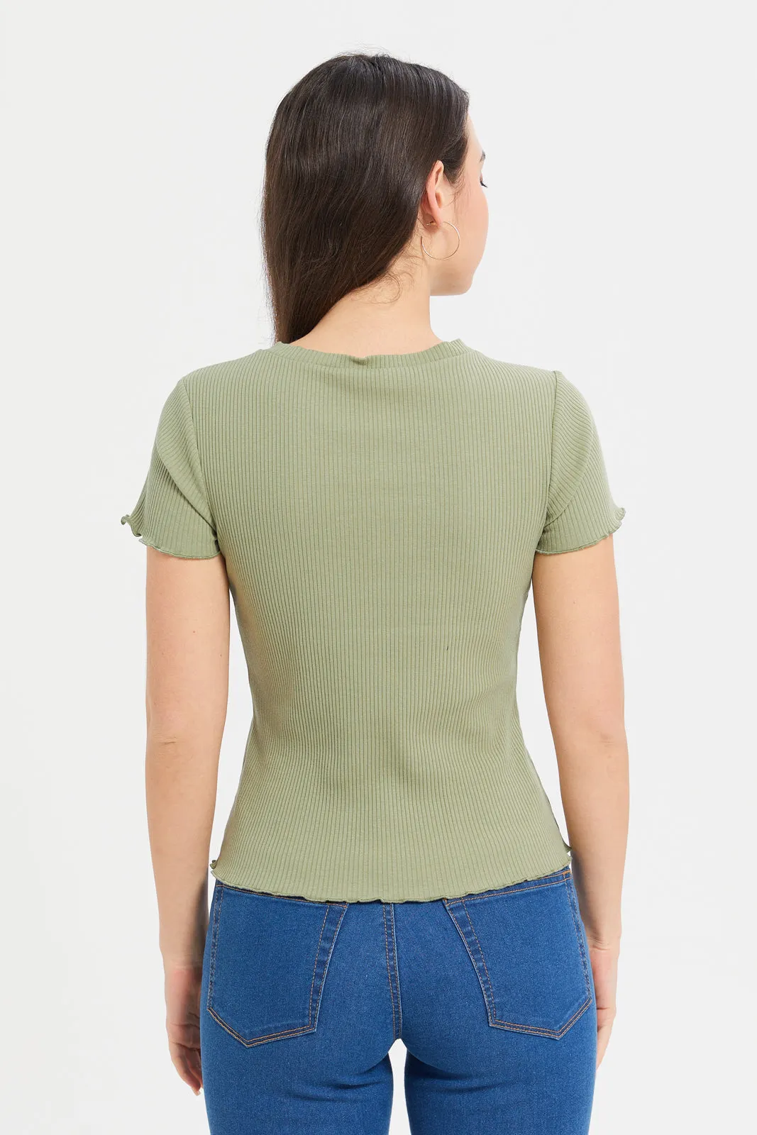 Women Mint Ribbed T-Shirt