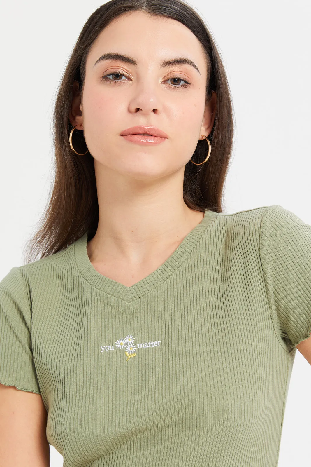 Women Mint Ribbed T-Shirt