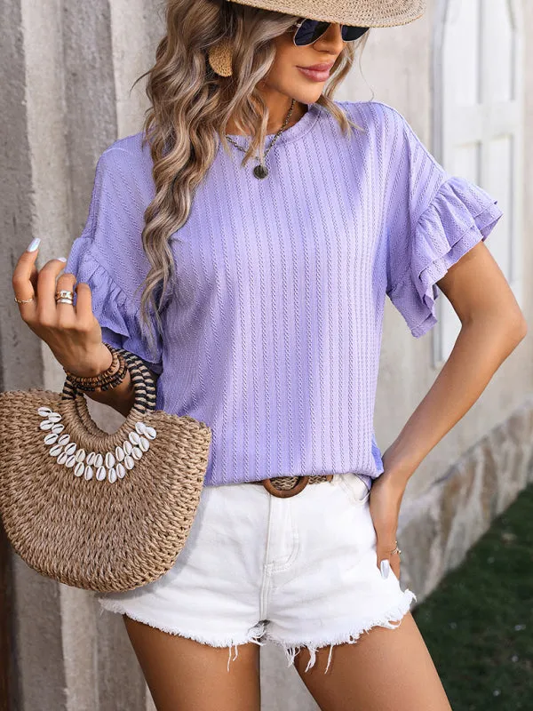 Women's Textured Summer Blouse with Ruffle Sleeves