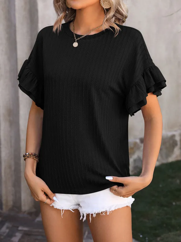 Women's Textured Summer Blouse with Ruffle Sleeves