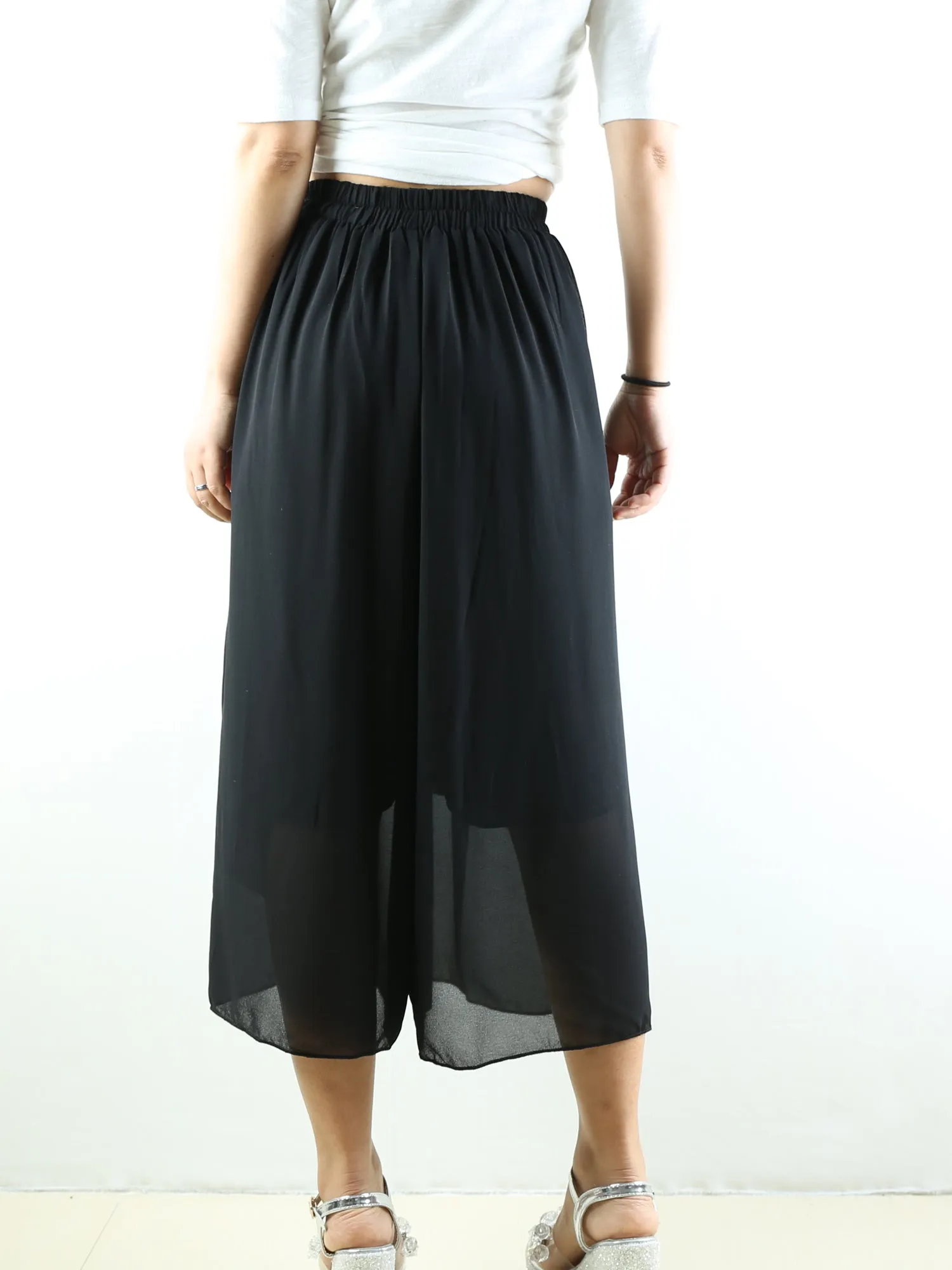 Women's wide leg trousers/chiffon yoga skirt pants/oversized pants/elastic waist pants(K1710)