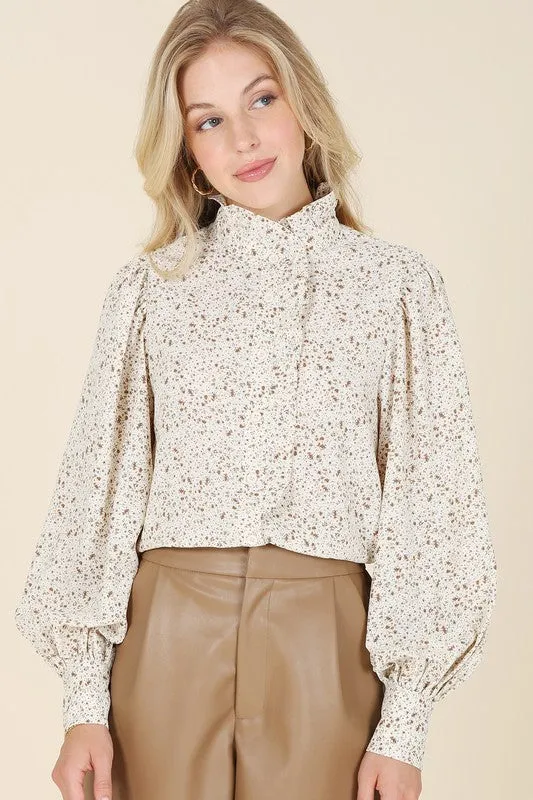 Your Favorite Girl Stand Collar Floral Print Blouse